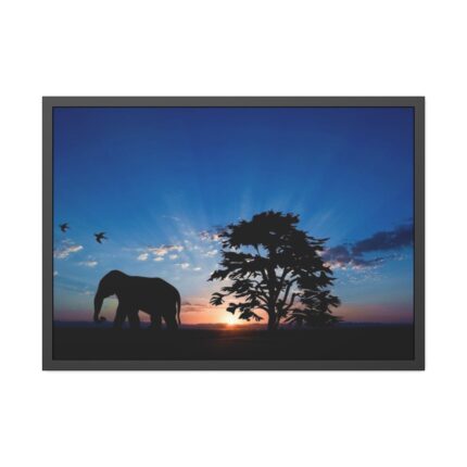 Elephant and Sunset Framed Poster