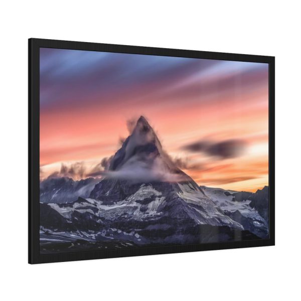 Snowcapped Mountain Peak on a Cloudy Sunrise in Matterhorn Framed Poster