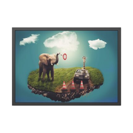 Elephant and Giraffe Illustration Framed Poster