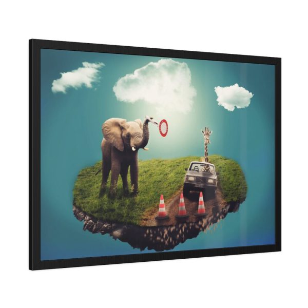 Elephant and Giraffe Illustration Framed Poster