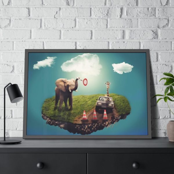 Elephant and Giraffe Illustration Framed Poster