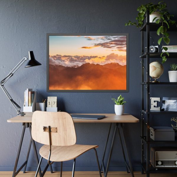 93854-530.jpg Clouds Envelope a Mountain Range During Sunset Framed Poser
