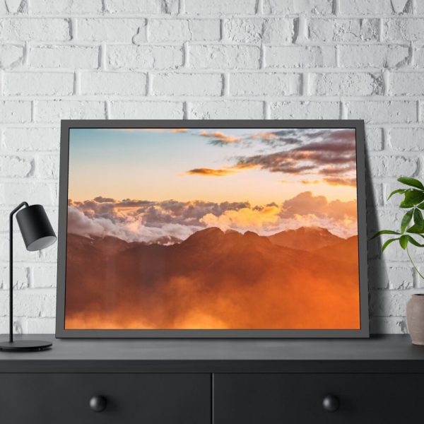 93854-531.jpg Clouds Envelope a Mountain Range During Sunset Framed Poser