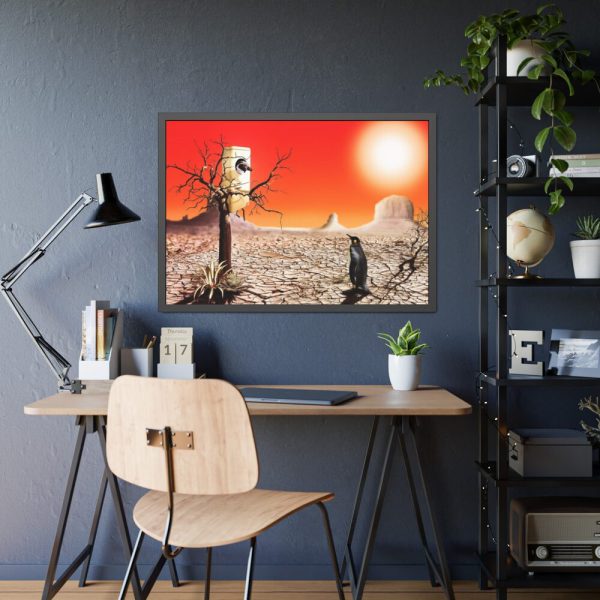 93854-618.jpg Penguin in Desert Framed Poster