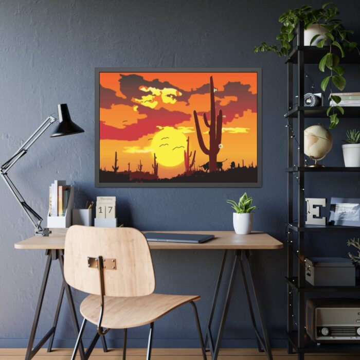 Cactus in Desert, Yellow Sky and Cow Framed Poster - Image 3