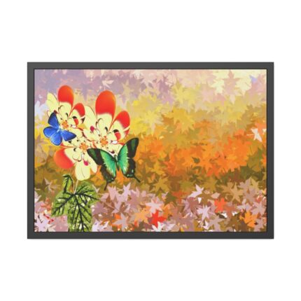 Butterflys on Flowers Background Framed Poster