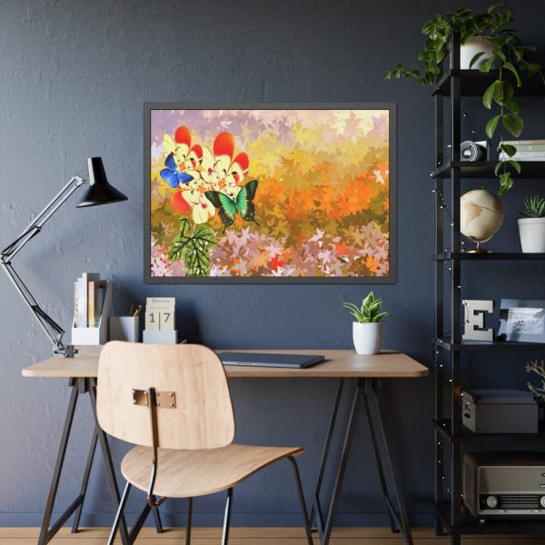 93854-74.jpg Butterflys on Flowers Background Framed Poster
