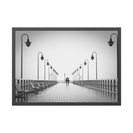 Rain on the Promenade in Black and White Framed Poster