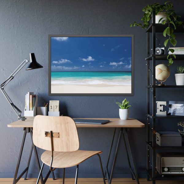 93854-846.jpg Blue Sky Sandy Beach Aesthetic Landscape Framed Poster