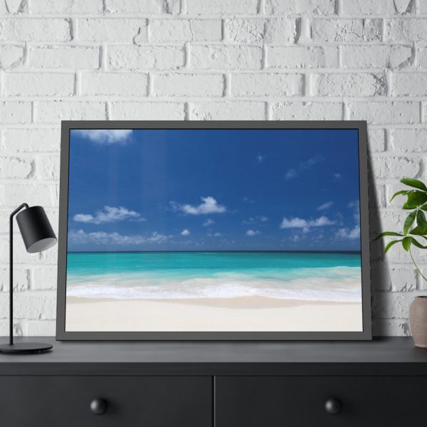 93854-847.jpg Blue Sky Sandy Beach Aesthetic Landscape Framed Poster