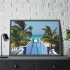 93854-859.jpg Sunny Beach With Palm Tree and Blue Sky Framed Poster