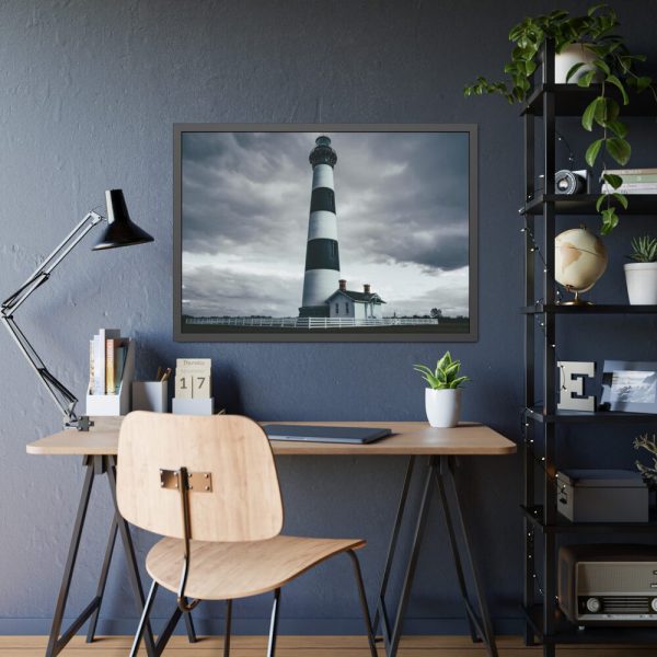 93854-882.jpg Lighthouse With Black Sky Framed Poster