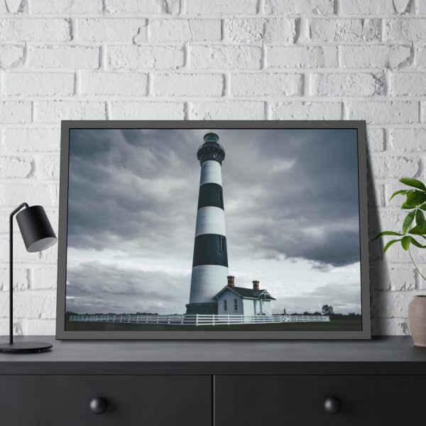 93854-883.jpg Lighthouse With Black Sky Framed Poster