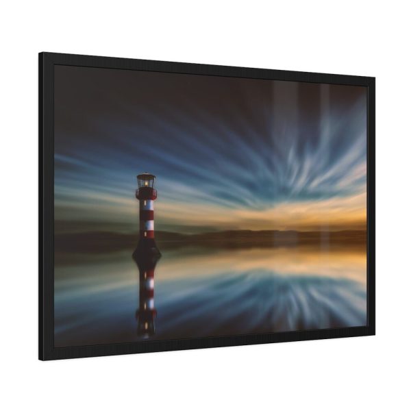 93854-885.jpg Water Reflection and Lighthouse in Dusk Framed Poster