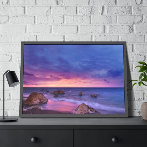 93854-891.jpg Rocks, Pink, Purple and Navy Sky Framed Poster