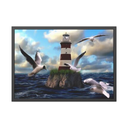 Lighthouse and Seagulls Framed Poster