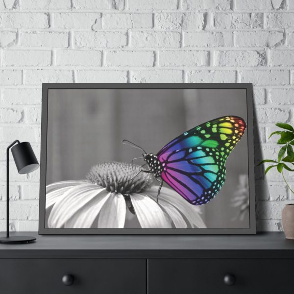 93854-99.jpg Colorful Butterfly on Flower Framed Poster