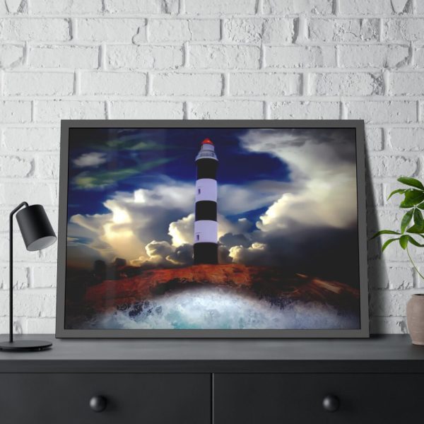 93854-995.jpg Lighthouse Sea Water Illustration Framed Poster