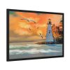 93855-1020.jpg Lighthouse Seagulls and a Beautiful Sky Framed Poster
