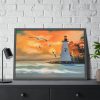 93855-1022.jpg Lighthouse Seagulls and a Beautiful Sky Framed Poster