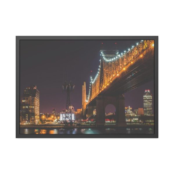 93855-1087.jpg A Well-lit Bridge at Nightfall Across the Waters Framed Poster