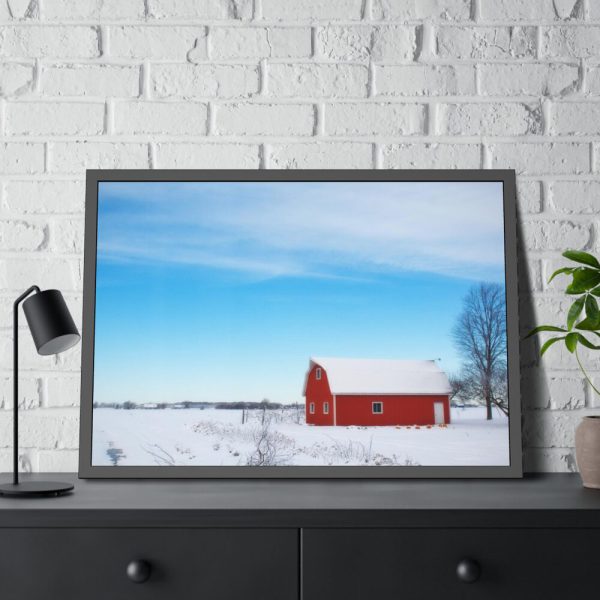93855-1198.jpg Red Barn in the Winter Framed Poster