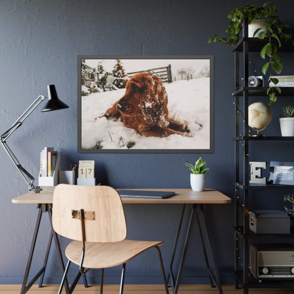 Dog Lying on Snow Framed Poster