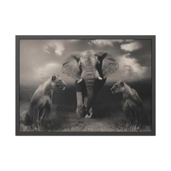 93855-256.jpg Big Elephant with Two Lion Framed Poster
