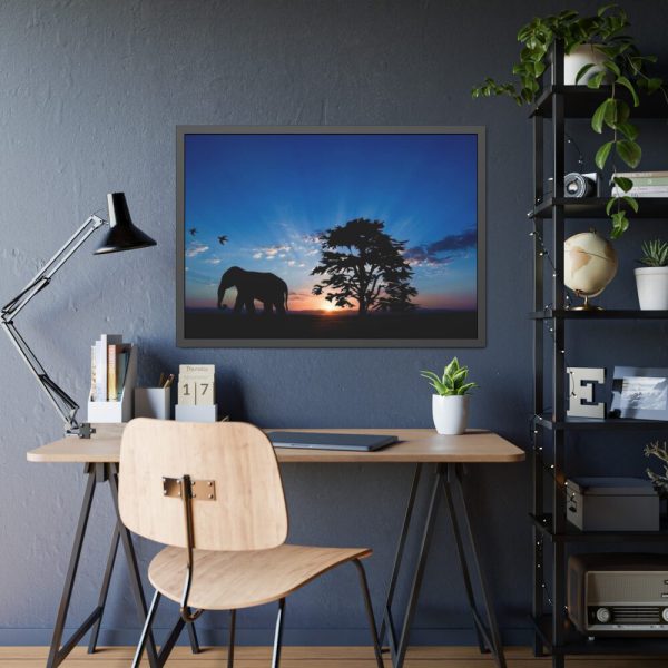 93855-262.jpg Elephant and Sunset Framed Poster