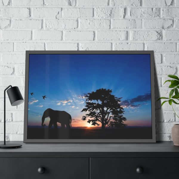 93855-263.jpg Elephant and Sunset Framed Poster