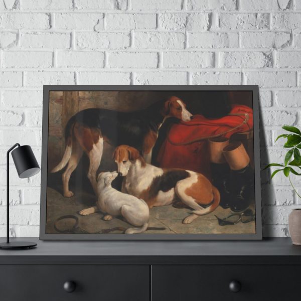 A Couple of Foxhounds with a Terrier by William Barraud Framed Poster