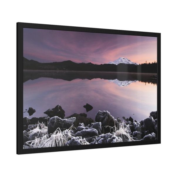 Snowy Mountains Over Lake Framed Poster
