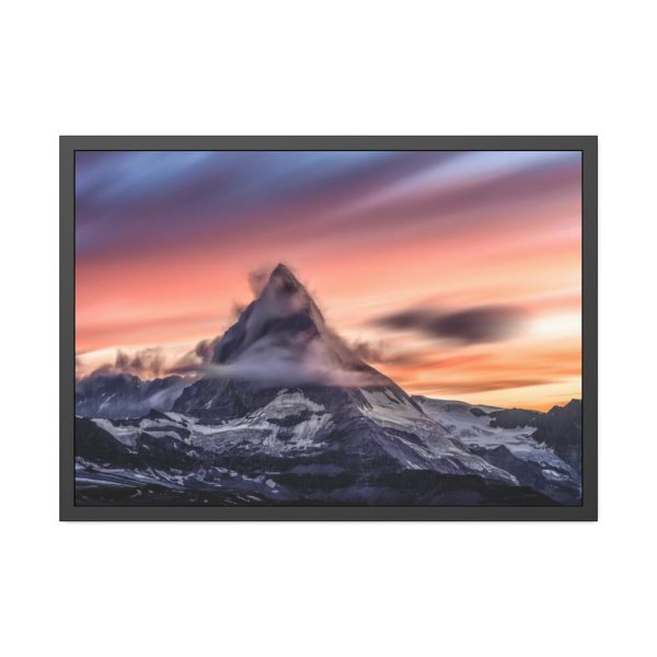 Snowcapped Mountain Peak on a Cloudy Sunrise in Matterhorn Framed Poster