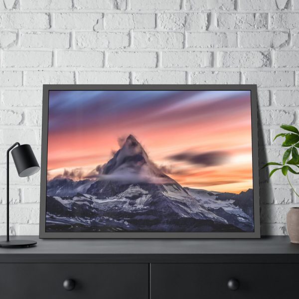 Snowcapped Mountain Peak on a Cloudy Sunrise in Matterhorn Framed Poster