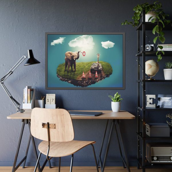 Elephant and Giraffe Illustration Framed Poster