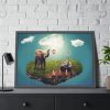 Elephant and Giraffe Illustration Framed Poster