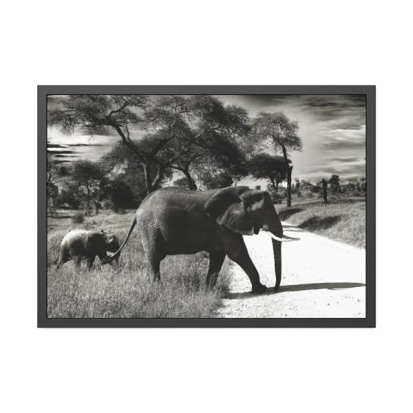 93855-492.jpg Mother and Baby Elephant on the Road Framed Poster