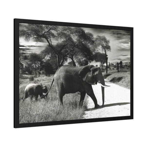 93855-493.jpg Mother and Baby Elephant on the Road Framed Poster