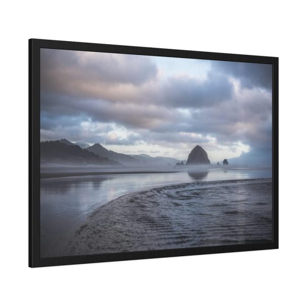 Misty View of the Mountain and Beach Framed Poster