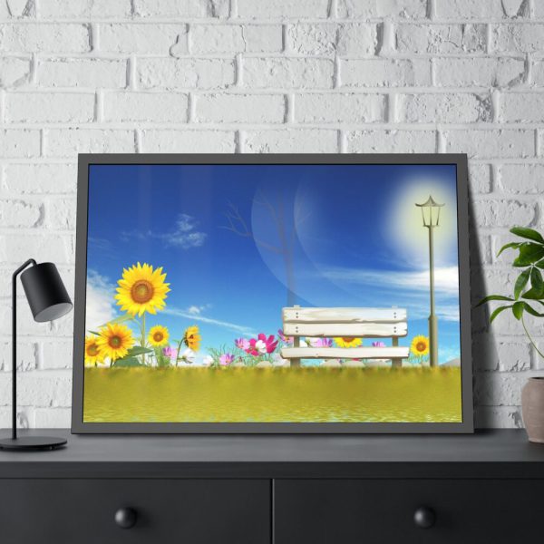 93855-535.jpg Sunflower Field With Blue Framed Poster