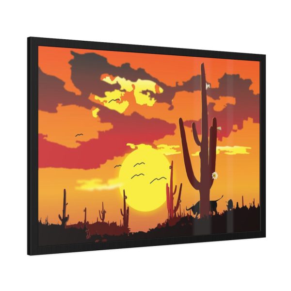 93855-621.jpg Cactus in Desert, Yellow Sky and Cow Framed Poster