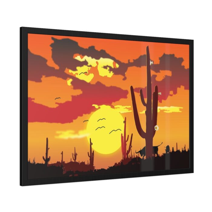 Cactus in Desert, Yellow Sky and Cow Framed Poster - Image 6
