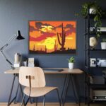 Cactus in Desert, Yellow Sky and Cow Framed Poster - Image 7