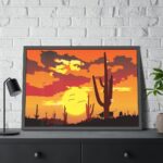 Cactus in Desert, Yellow Sky and Cow Framed Poster - Image 8