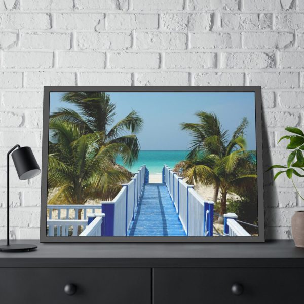 93855-858.jpg Sunny Beach With Palm Tree and Blue Sky Framed Poster