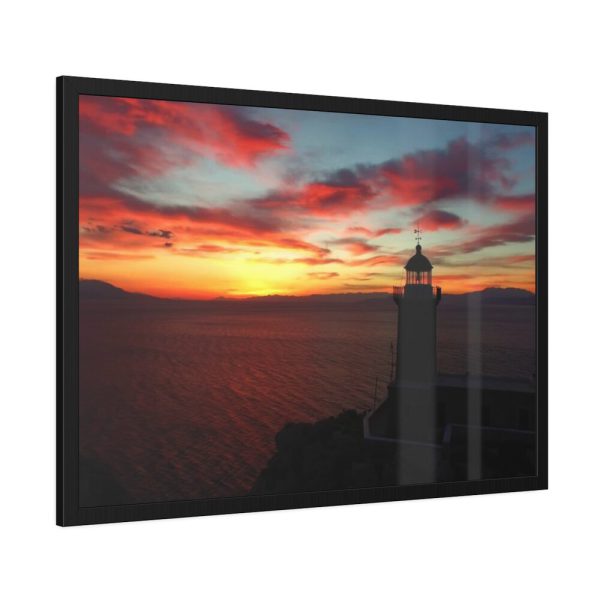 Lighthouse and Red Sky in the Morning Framed Poster