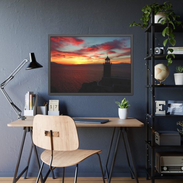 Lighthouse and Red Sky in the Morning Framed Poster