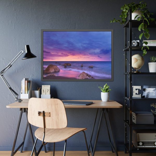 93855-889.jpg Rocks, Pink, Purple and Navy Sky Framed Poster