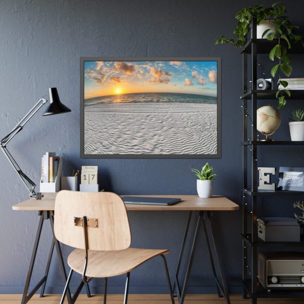 93855-893.jpg Wind Rippled White Sand Beachline at Sunset Framed Poster