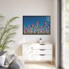 A Low-Angle Shot of a Field of Red Tulips Framed Canvas